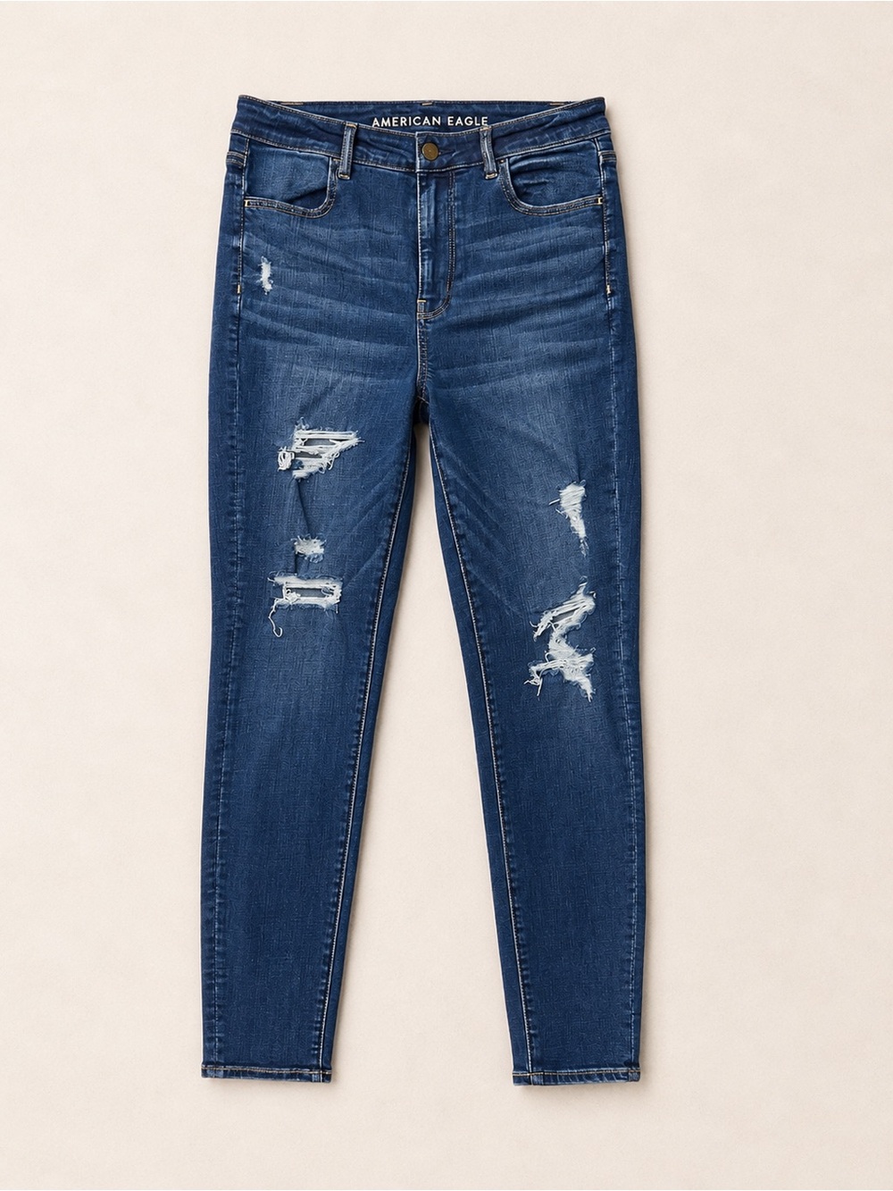 American Eagle New W/O Tags Dark Wash Distressed High Waisted Skinny Jeans 11”